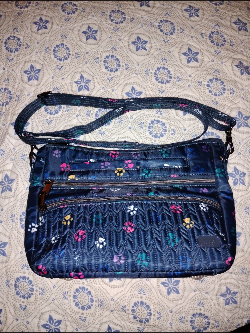 Quilted Floral Navy Crossbody Bag